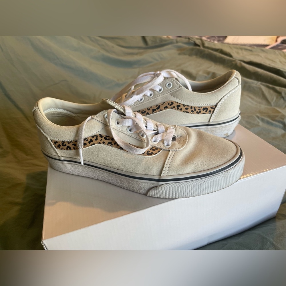 Vans Cream and Leopard Print Sneakers